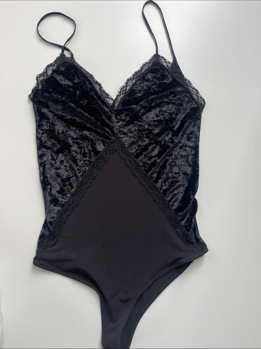 Zara Black Velvet & Lace Bodysuit